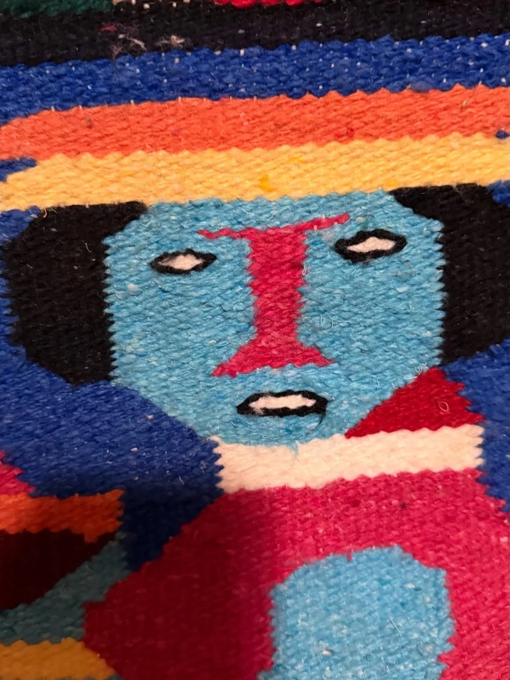 Vintage Mayan Aztec Tapestry Wall Hanging Handwoven Wool Boho Folk Art